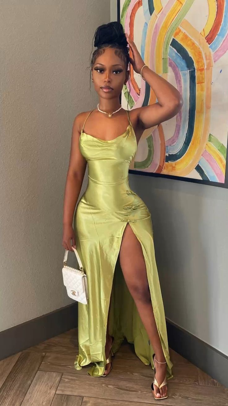 Sexy Backless High Slit Green Prom Dress - VelvetHem