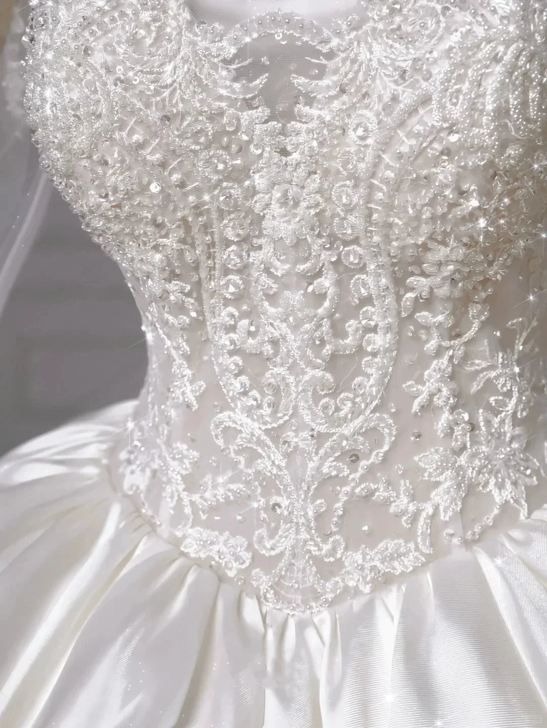 Gorgeous White Satin Lace Appliques A Line Wedding Dress,Formal Prom Dress (ZD13755)
