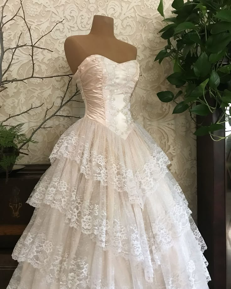 Strapless Lace Layered A Line Prom Dress Elegant Ball Gown - VelvetHem