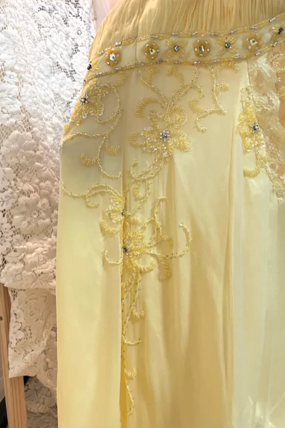 Classy Halter Yellow Lace Chiffon Beaded Mermaid Long Evening Gown Party Dress - View 6 | VelvetHem