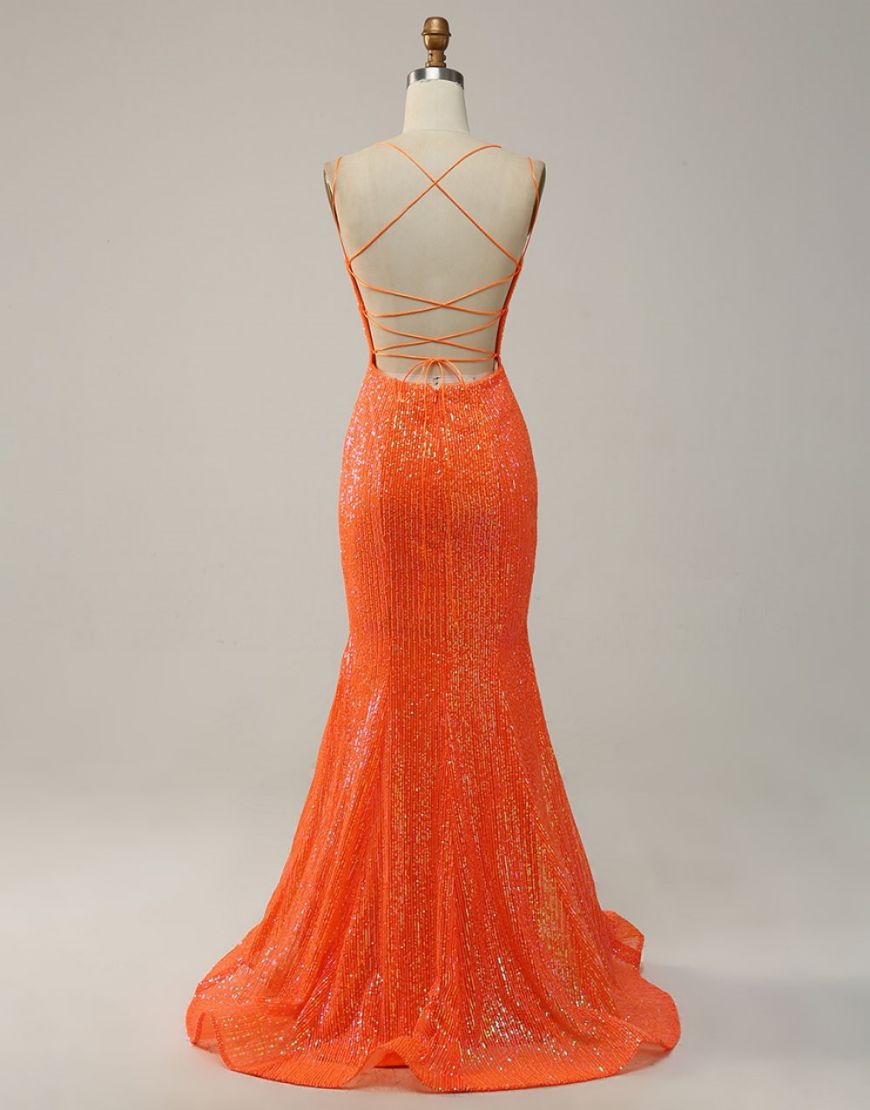 Mermaid Spaghetti Straps Lace Up-Corset Prom Dress With Split