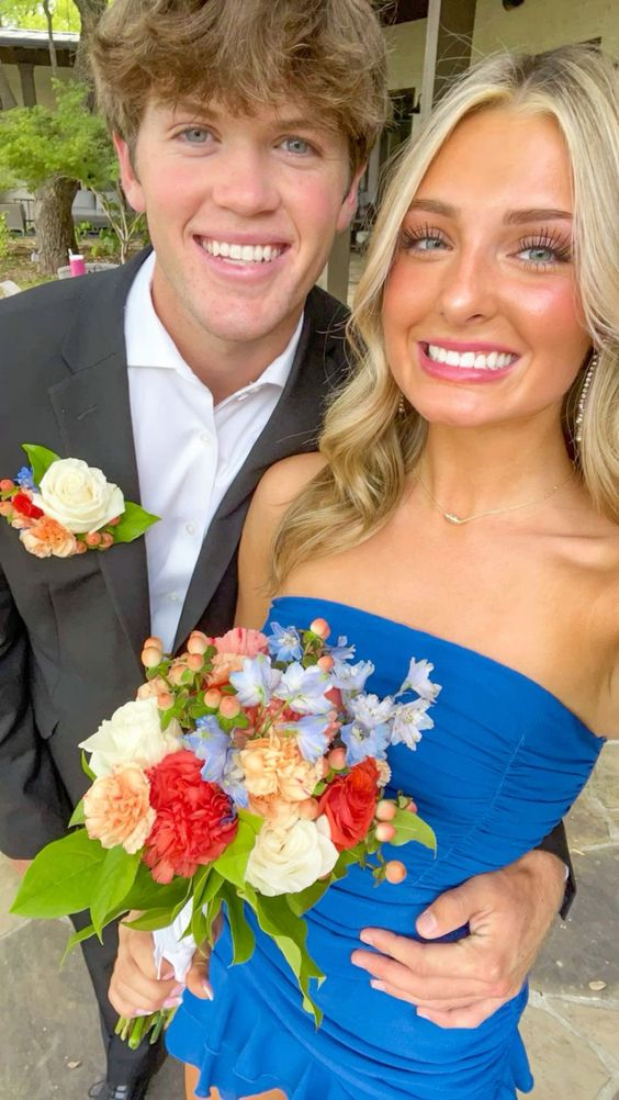 Cute Blue Strapless Homecoming Dress Blue Party Dress Y7420 by simplepromdress