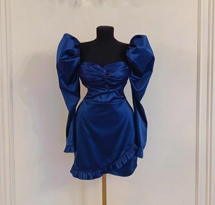 Retro Blue Homecoming Dress with Long Sleeves ,Y2538 - VelvetHem
