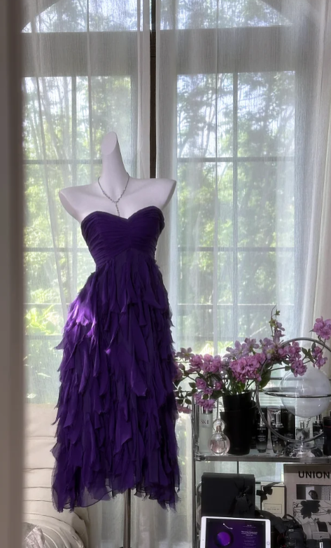 BeautifuL Sweetheart Neck Purple Chiffon Layered Long Prom Dress Formal Evening Dress
