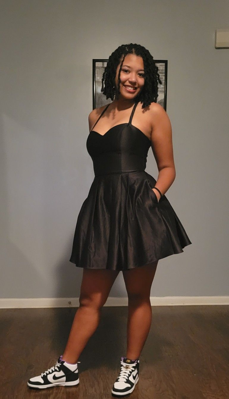Black A-line Homecoming Dress Black Short Dress Y2449 - VelvetHem
