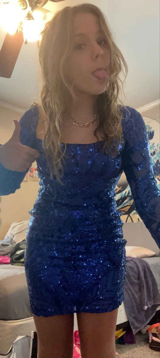 Sequin Long Sleeve Bodycon Dress Sexy Blue Homecoming Dress (ZD11408)