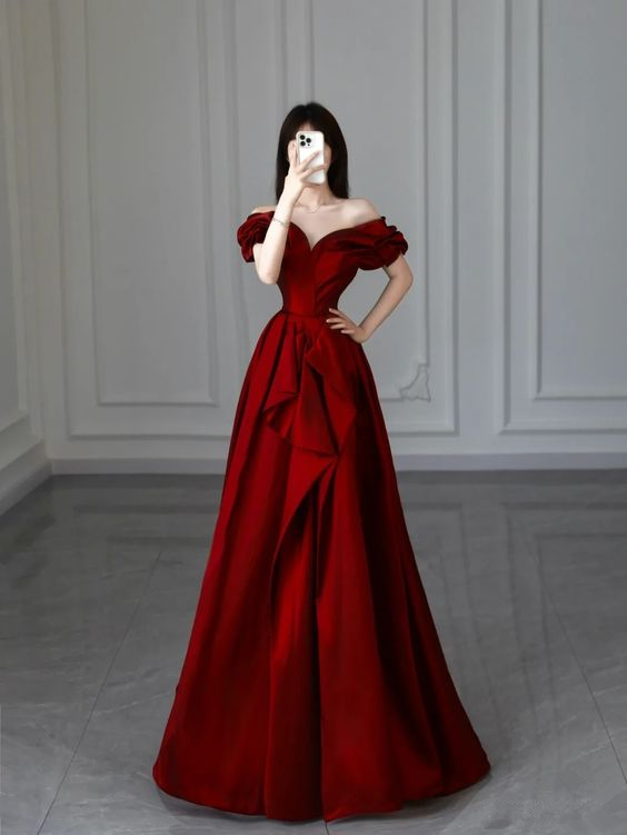 Burgundy Satin Long Prom Dress A-Line Evening Dress Y6026 - VelvetHem