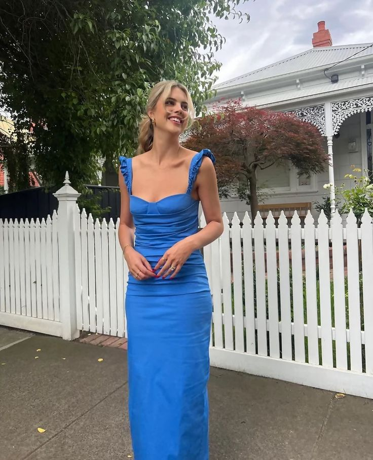 Elegant Blue Sheath Pleated Prom Dress Long Party Evening Dress - VelvetHem