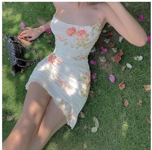 Spaghetti Straps Floral Dress Outfit Dress Mini Homecoming Dress (ZD12521)