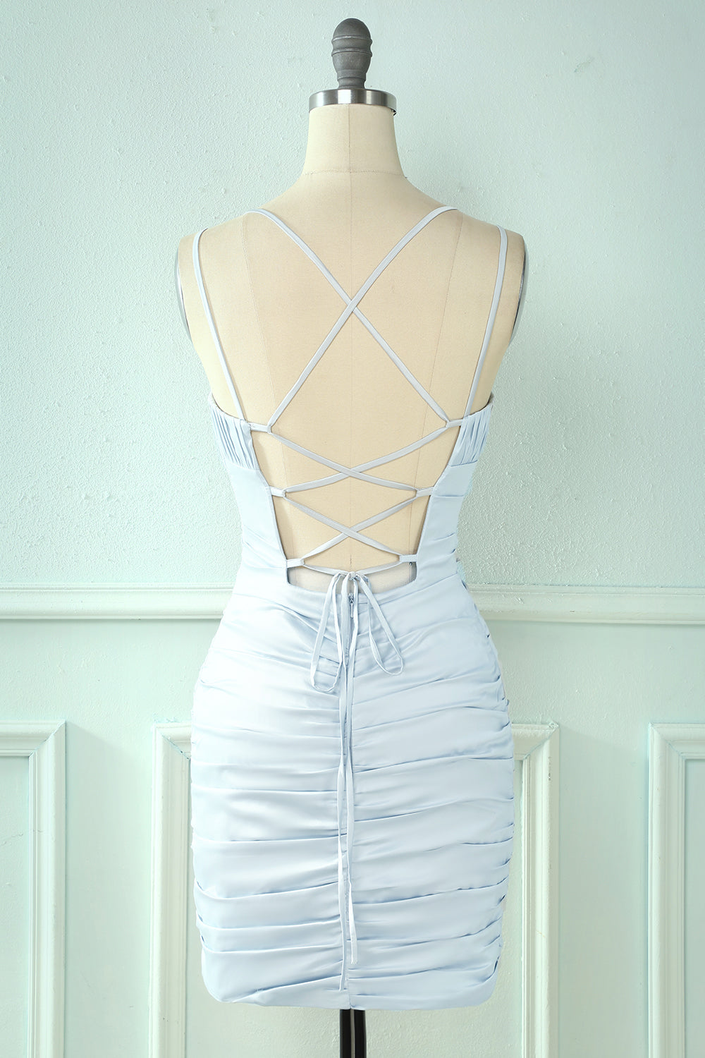 Baby Blue Homecoming Dresses Tight Lace-Up Back Ruched Prom Dress