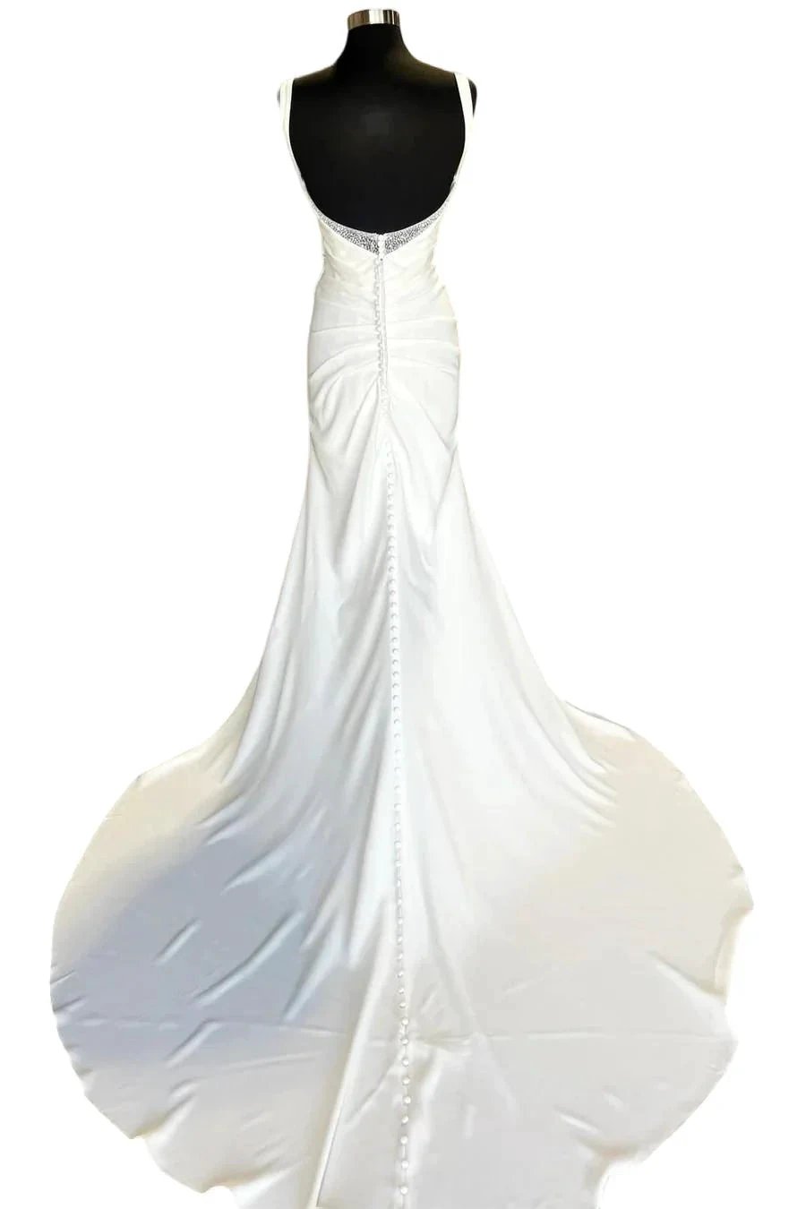 Backless Ruched White Wedding Dress with Detachable Sleeves (ZD16107)