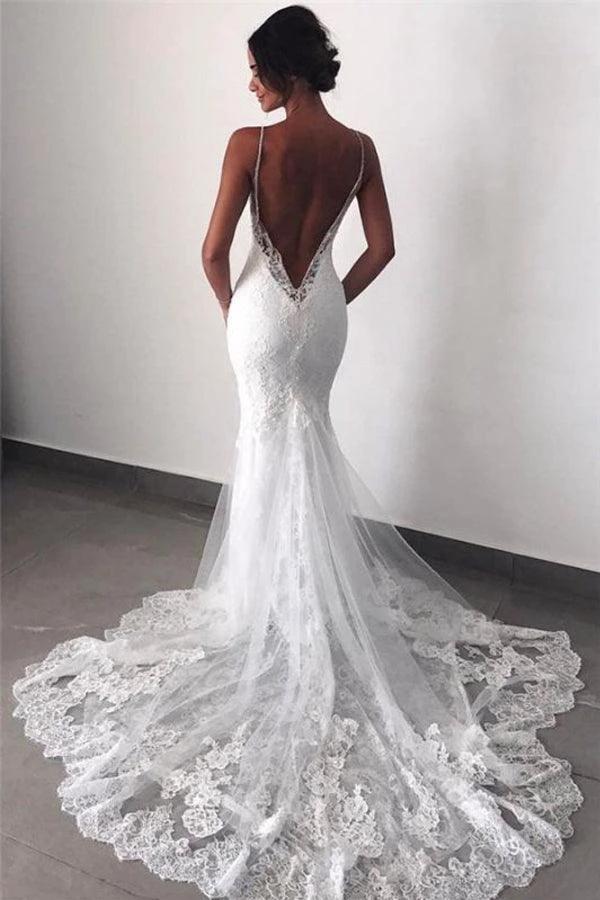 Wedding Dresses Lace Mermaid Sexy Spaghetti Straps Bride Dress WD597 by pgmdress