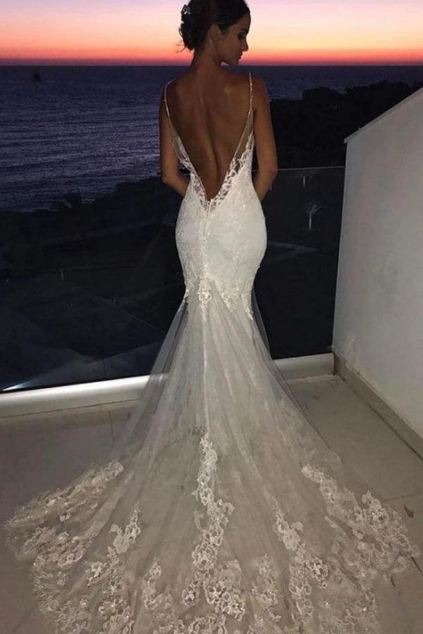 Wedding Dresses Lace Mermaid  Sexy Spaghetti Straps Bride Dress (ZD16207)