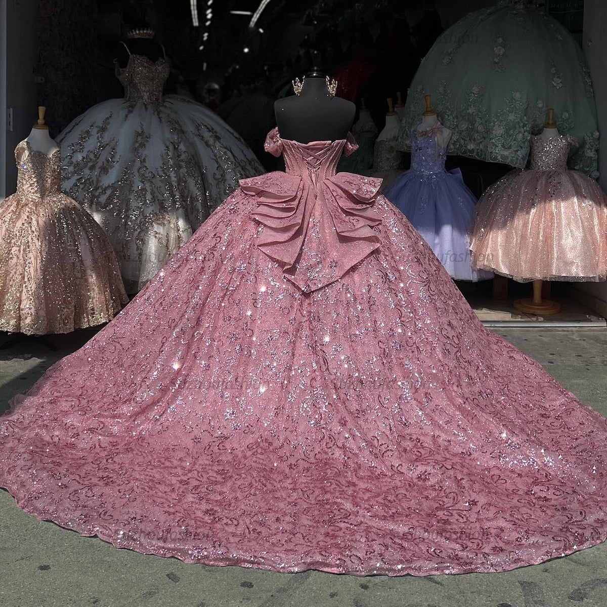 Ball Gown Off Shoulder Sleeveless Pleated Beaded Crystal Fully Sequins Sparkly Pink Tulle Quinceanera Dress Birthday Party Dress For Sweet 16