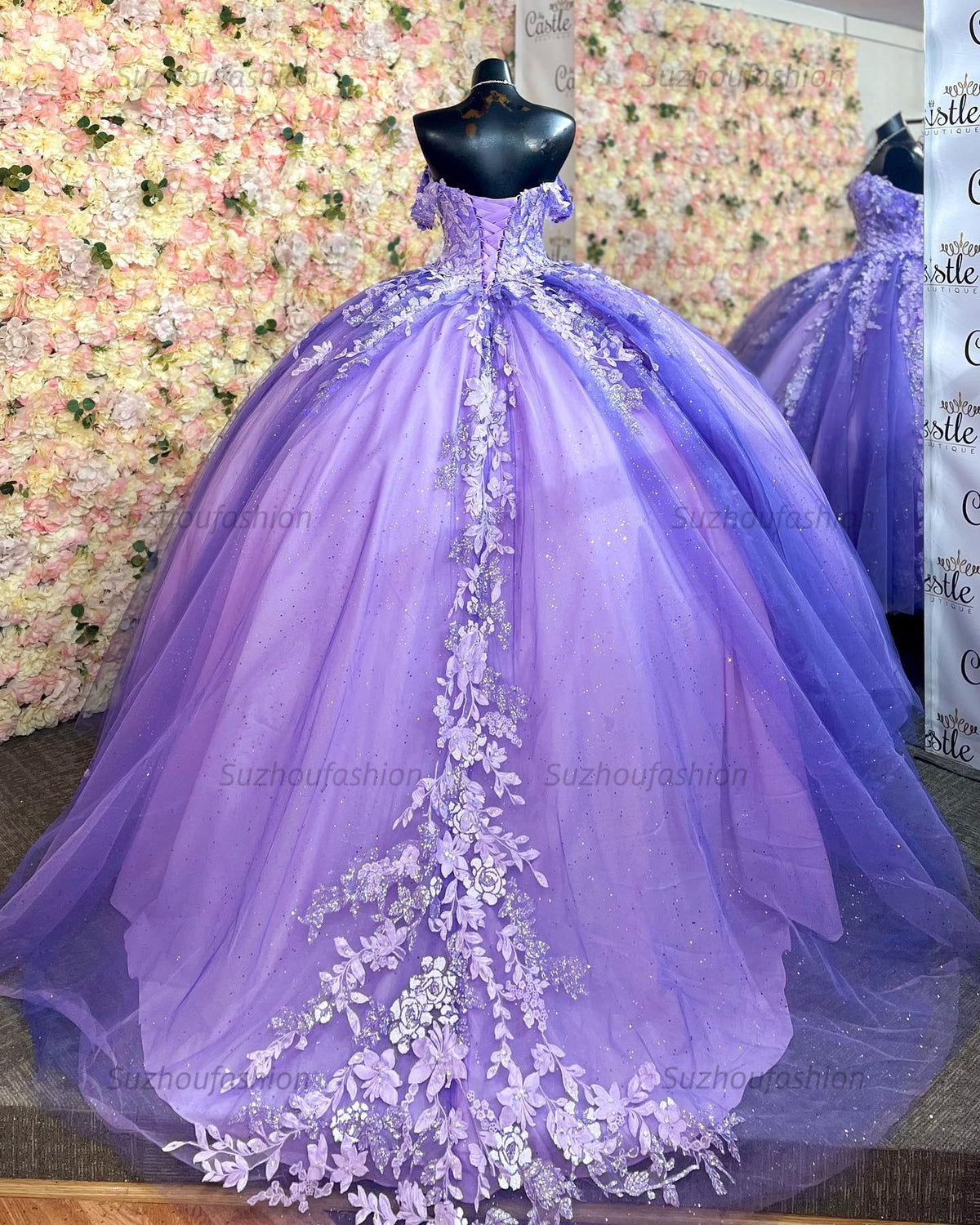 Ball Gown Off Shoulder Sleeveless Sequins Appliques Lace Up Sparkly Purple Tulle Quinceanera Dress Birthday Party Dress For Sweet 16