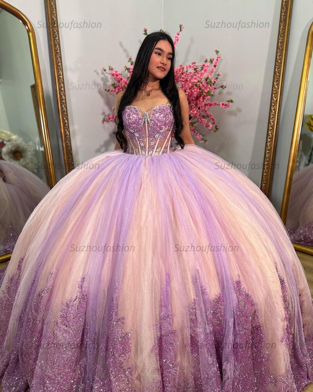 Ball Gown Sweetheart Neck Sleeveless Lace Appliques Princess Formal Evening Party Gown Quinceanera Dressfor Sweet 16
