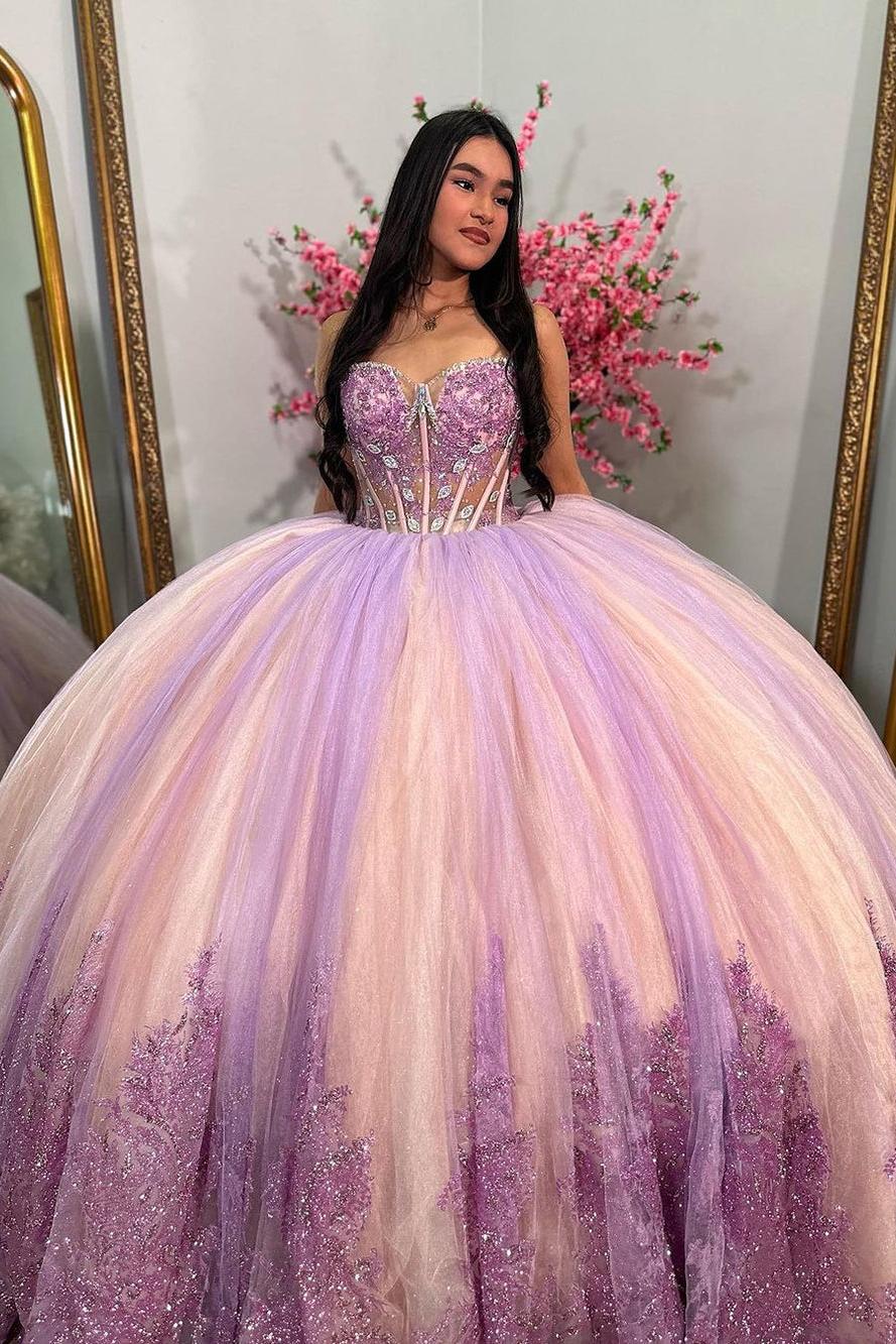 Ball Gown Sweetheart Neck Sleeveless Lace Appliques Princess Formal Evening Party Gown Quinceanera Dressfor Sweet 16