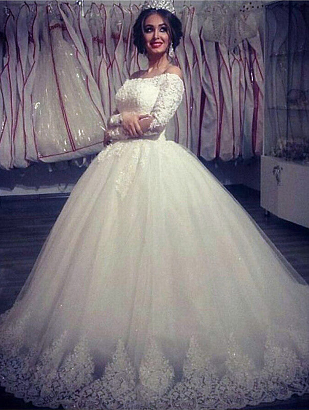 Ball Gown Wedding Dresses Long Sleeves Off Shoulder High Quality Bridal Gowns BA2878