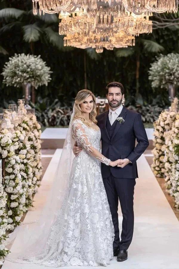 Ball Gown Lace White Wedding Dress With Detachable Long Sleeves (ZD16173)