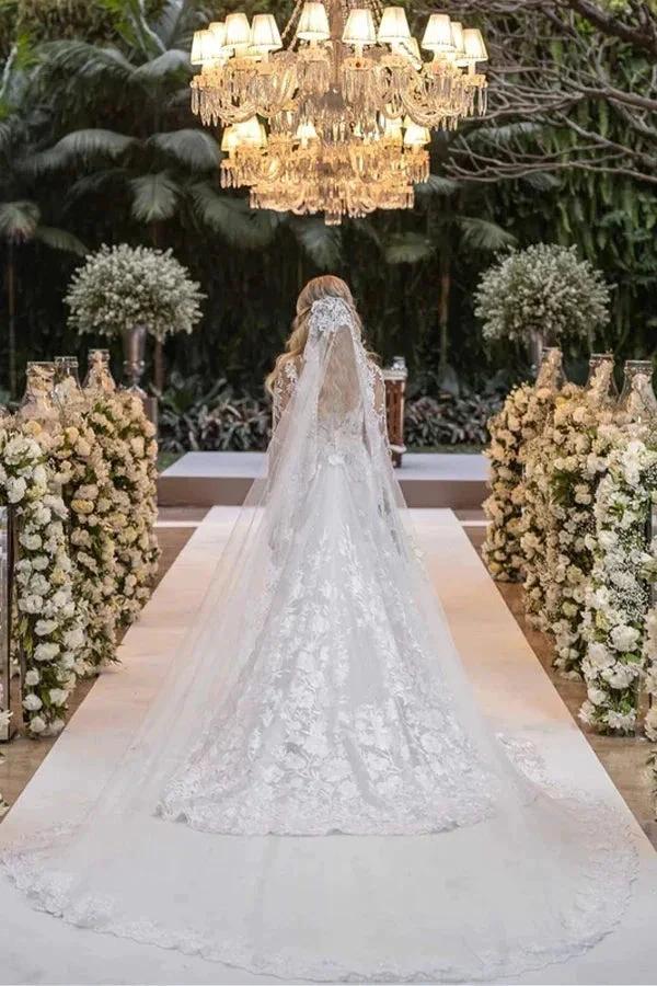 Ball Gown Lace White Wedding Dress With Detachable Long Sleeves (ZD16173)