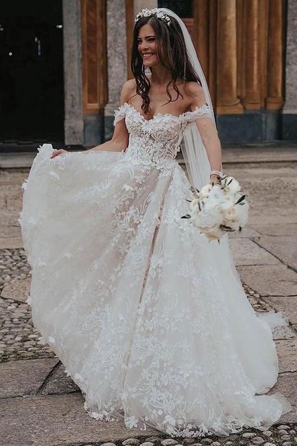 Ball Gown Off the Shoulder Tulle Wedding Dresses with Lace Appliques (ZD16222)