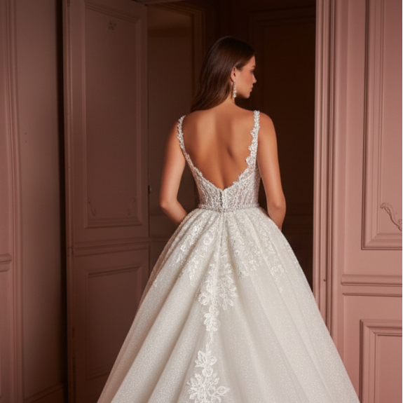 Ball Gown Sleeve Wedding Dress Classic Long Tulle Bridal Look