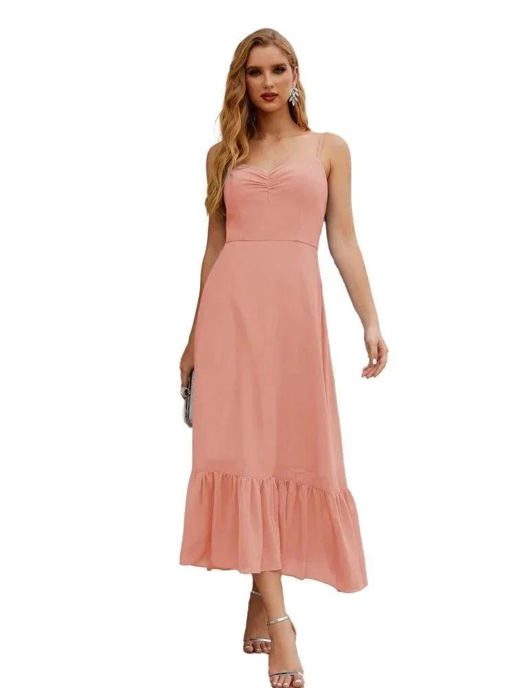 Numbersea Spaghetti Strap Chiffon Bridesmaid Dress Ankle Length Formal A Line Cocktail Party Homecoming Dress for Juniors SEA28028 by numbersea