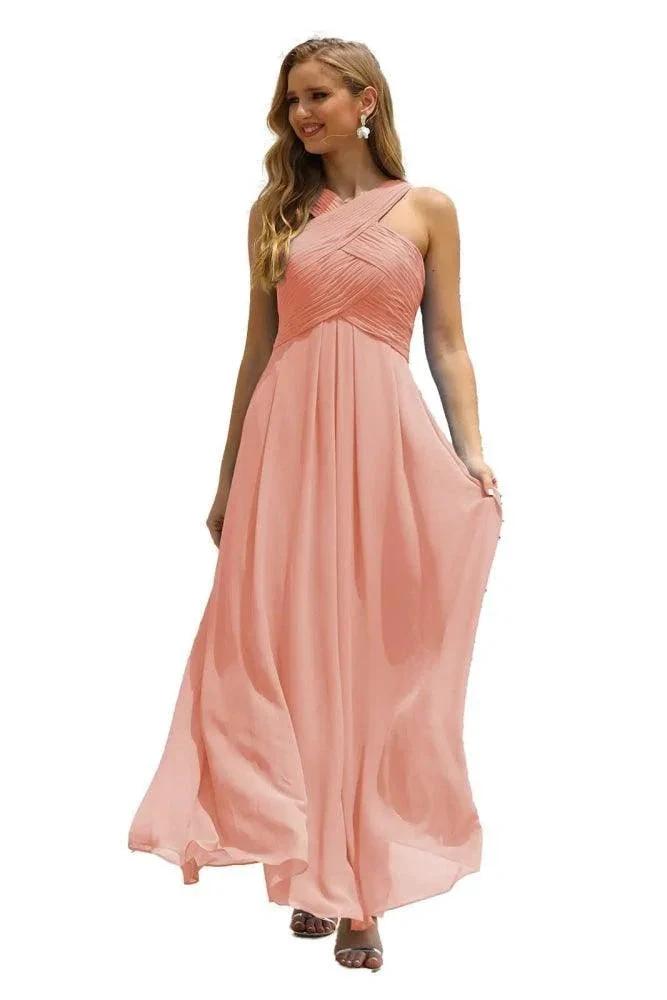 Numbersea Women Halter Chiffon Bridesmaid Dress A-line Long Formal Prom Gown SEA28015 by numbersea