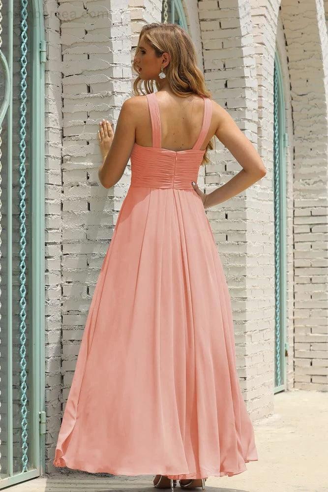ZapDress Women Halter Chiffon Bridesmaid Dress A-line Long Formal Prom Gown (ZD17050)