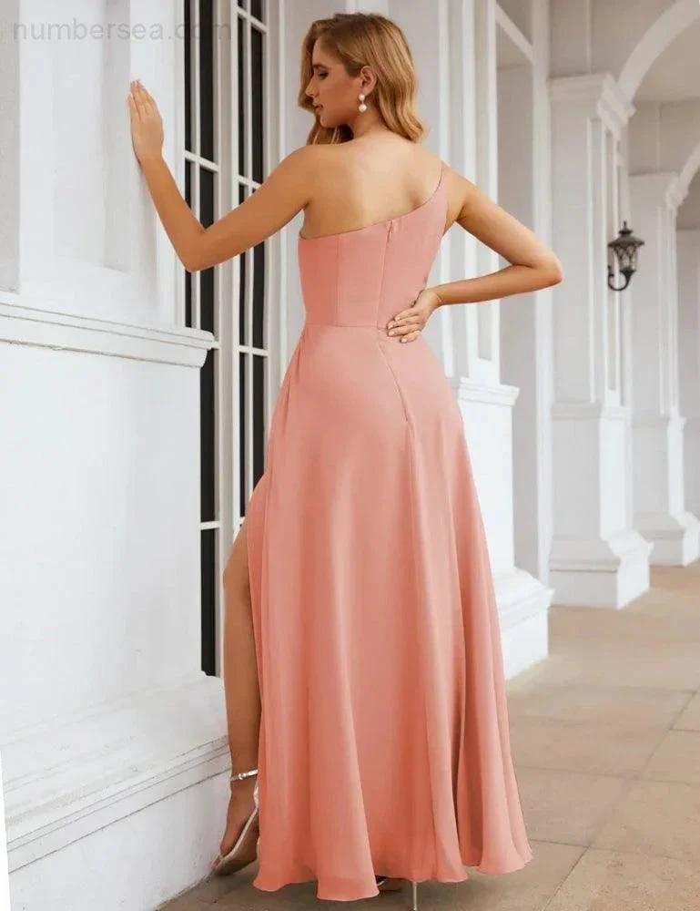 ZapDress One Shoulder Chiffon Bridesmaid Dresses Long Formal Homecoming Prom Gowns for Women Party Wedding Evening (ZD16950)