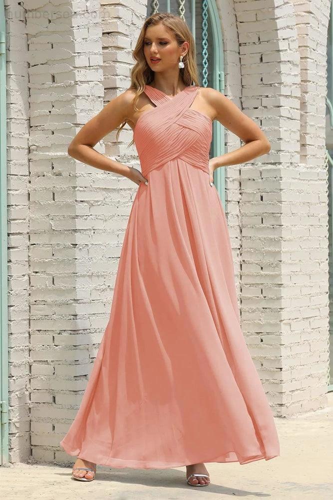 ZapDress Women Halter Chiffon Bridesmaid Dress A-line Long Formal Prom Gown (ZD17050)