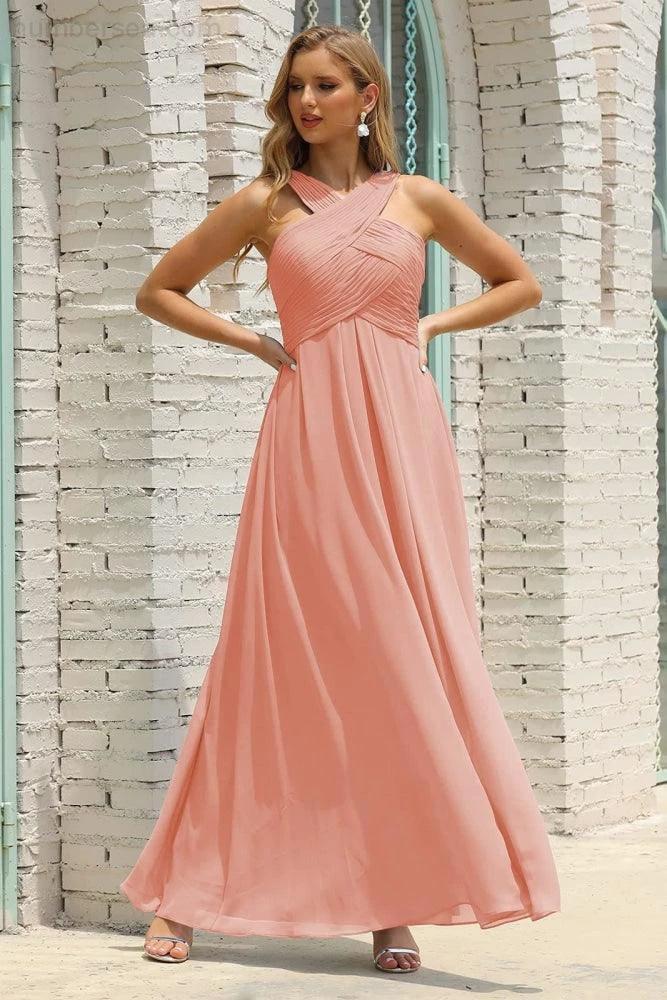 ZapDress Women Halter Chiffon Bridesmaid Dress A-line Long Formal Prom Gown (ZD17050)
