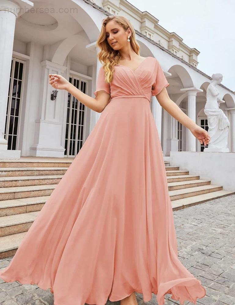 ZapDress Wrap V-Neck Chiffon Bridesmaid Dresses Long Formal Maxi Evening Gown for Wedding Guests (ZD17056)