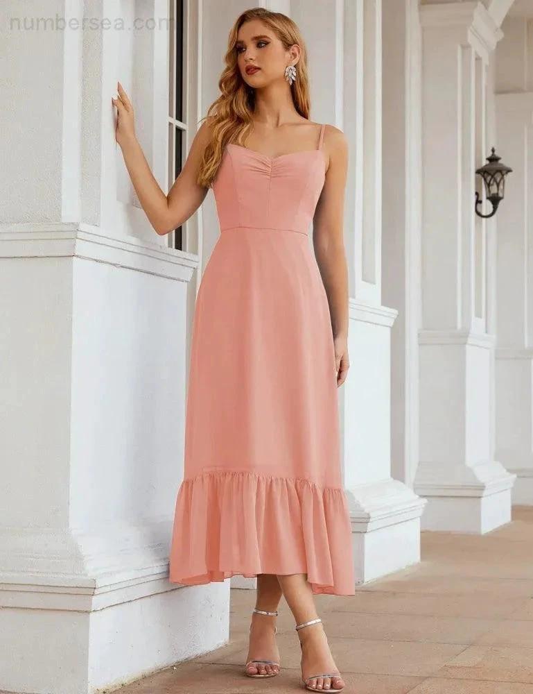ZapDress  Spaghetti Strap Chiffon Bridesmaid Dress Ankle Length Formal A Line Cocktail Party Homecoming Dress for Juniors (ZD16949)