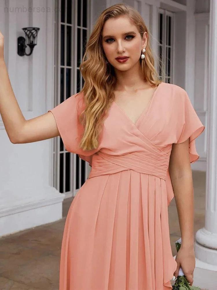 ZapDress Chiffon Bridesmaid Dresses Long Formal Evening Prom Mother of The Bride Dress with Flutter Sleeve (ZD17054)