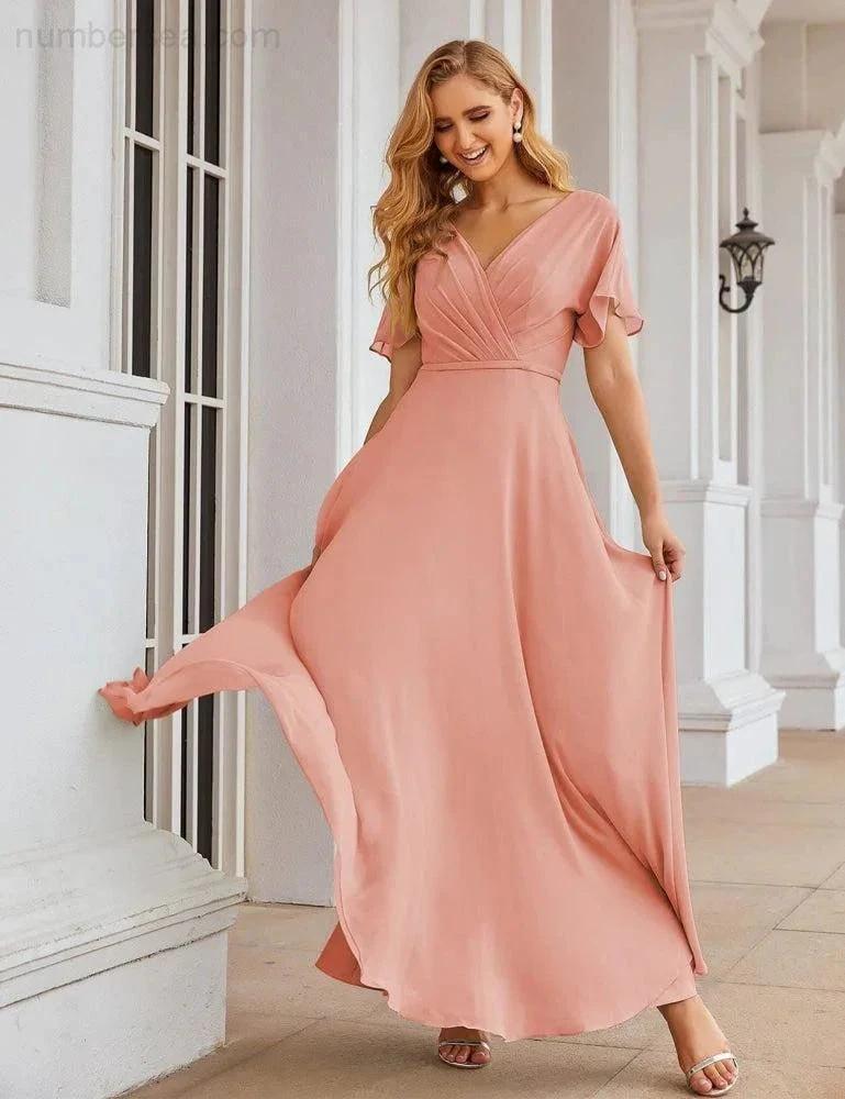 ZapDress Wrap V-Neck Chiffon Bridesmaid Dresses Long Formal Maxi Evening Gown for Wedding Guests (ZD17056)