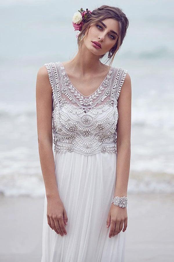 Beach Wedding Dresses A-line V-neck Short Train Sexy Bridal Gown (ZD16269)