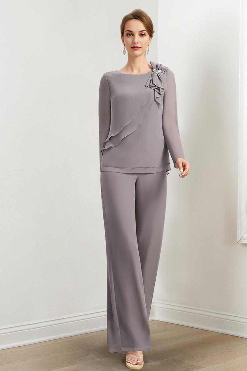 Beaded and Ruffled Chiffon Pantsuits for the Mother of the Bride