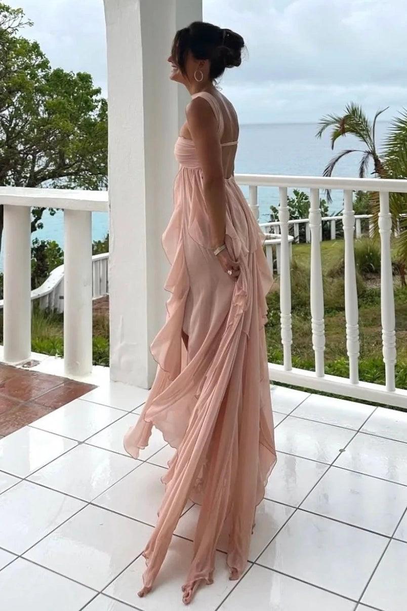 A Line Sweetheart White Long Prom Dress With Ruffles Split Front Formal Evening Gown