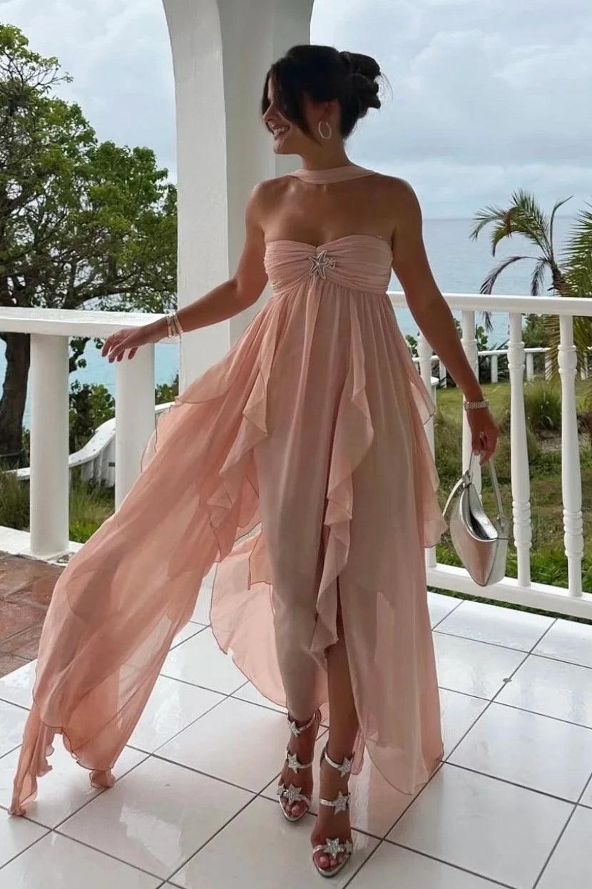 A Line Sweetheart White Long Prom Dress With Ruffles Split Front Formal Evening Gown