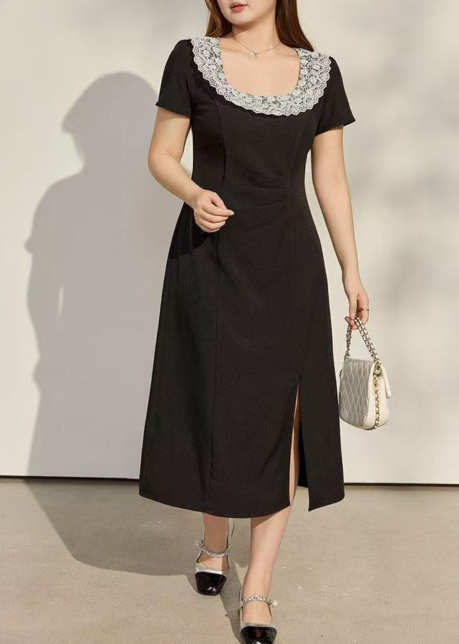 Beautiful Black U Neck Side Open Cotton Dress Summer
