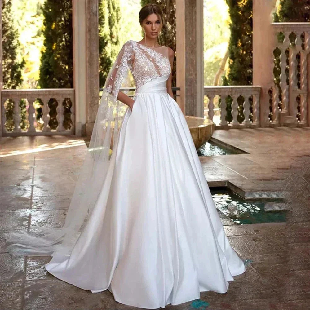 Beautiful Gorgeous Lace Sweetheart Fluffy Mopping Wedding Dresses Long Sleeves Bridal Gowns Backless Appliques Sweep Train Beach by payinti