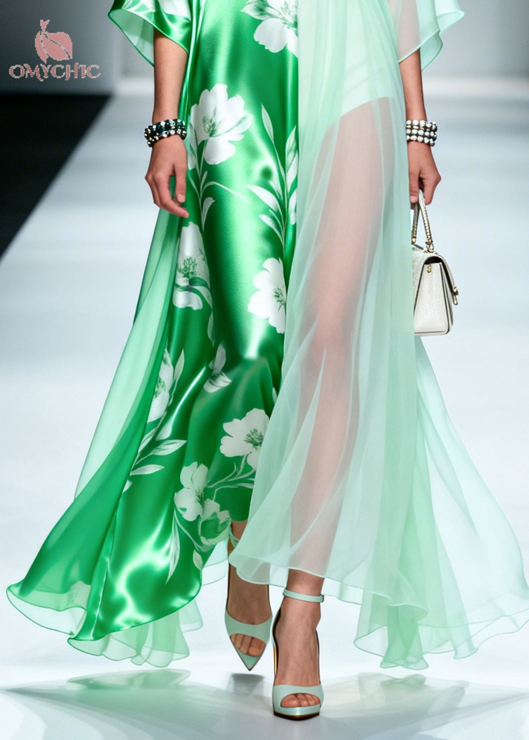 Beautiful Green Asymmetrical Patchwork Chiffon Maxi Dresses Summer