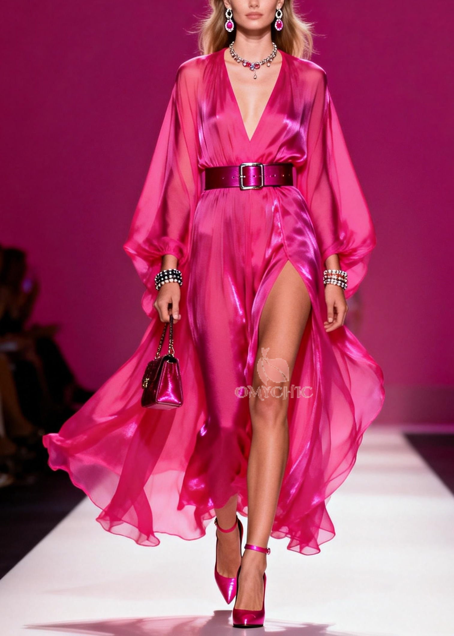 Beautiful Rose Exra Large Hem Draping Chiffon Tunic Dresses Summer