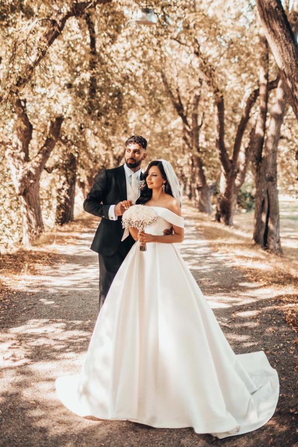 Beautiful White A-line Off-the-shoulder Satin Wedding Dress