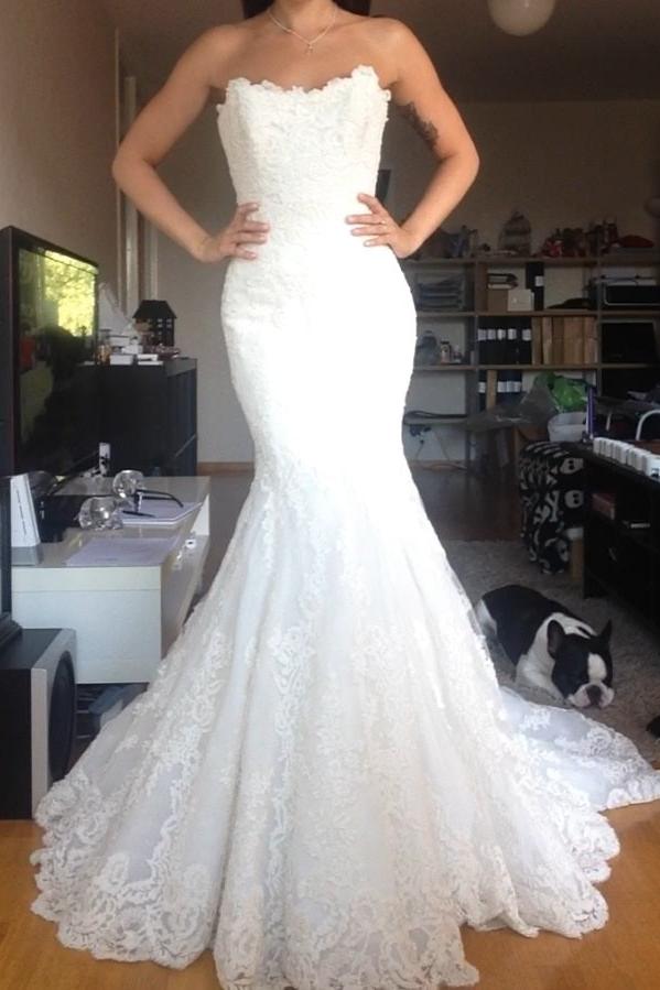 Beautiful White Lace Mermaid Bridal Gown Popular Custom Made Trumpet Plus Size Wedding Dress BA9654