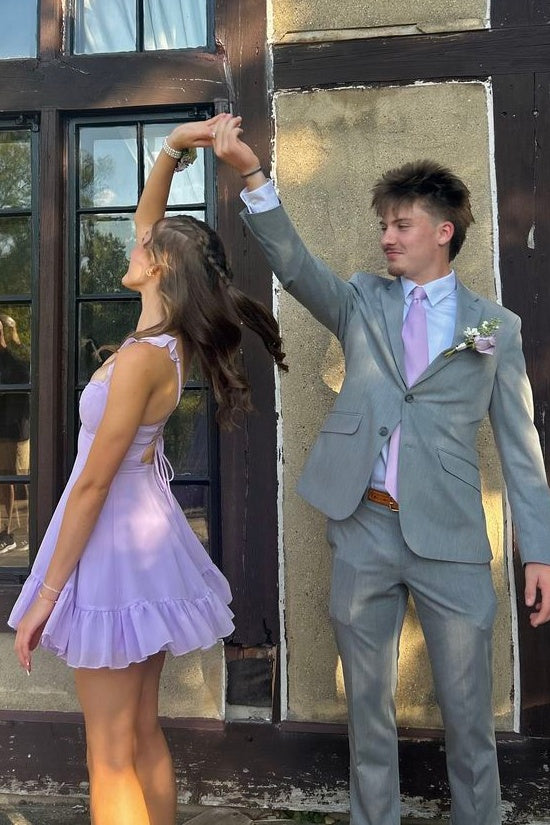 Beautiful A Line Sweetheart Lilac Short Homecoming Dress with Criss Cross Back