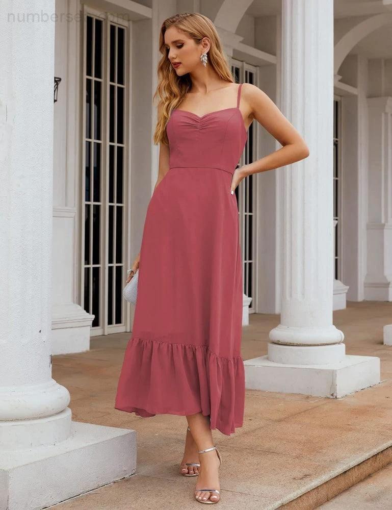 ZapDress  Spaghetti Strap Chiffon Bridesmaid Dress Ankle Length Formal A Line Cocktail Party Homecoming Dress for Juniors (ZD16949)
