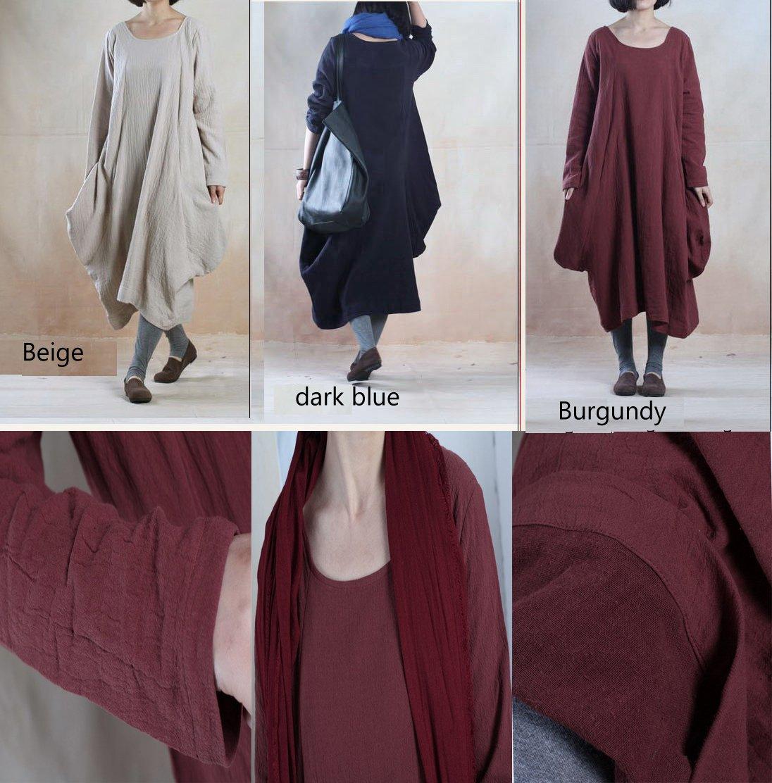 Beige Baggy linen maxi dress long plus size spring linen dresses