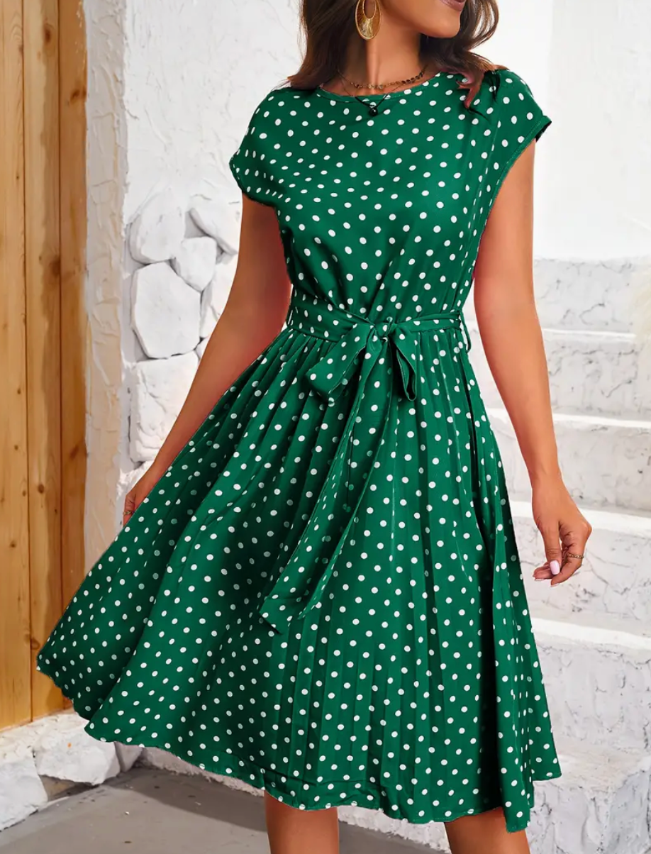 Grace Statement Polka Dot Midi Dress with Tie Belt Evening Wear Edit